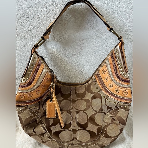 Coach Signature Brown and Tan Hobo Bag  Authentic - Picture 1 of 13